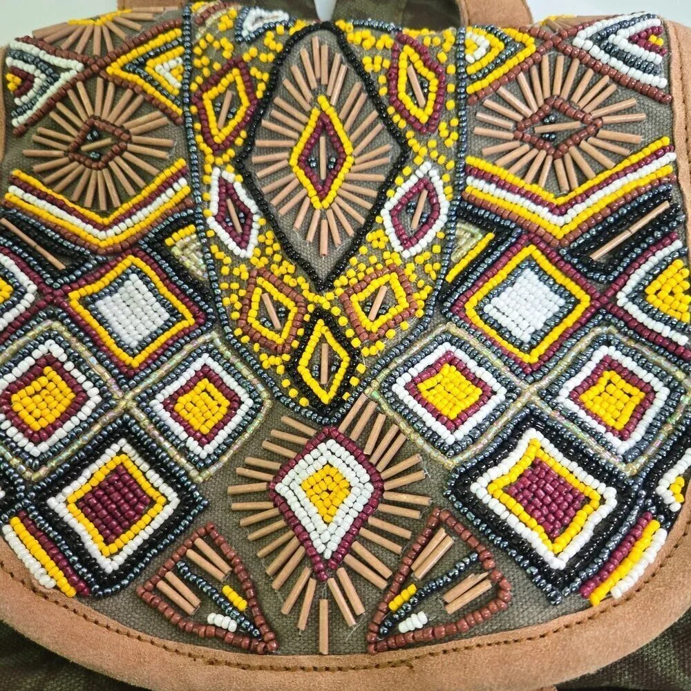 Sorpresa Bohemian Festival Canvas Suede Beaded Hippie Backpack